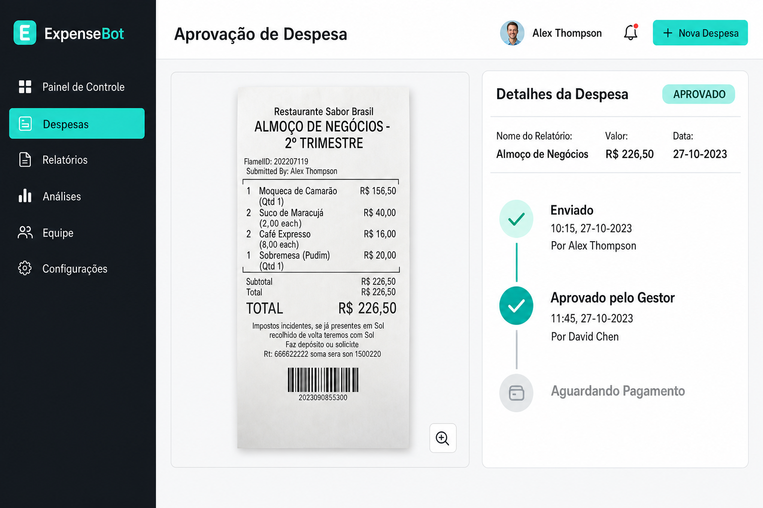 Fluxo de aprovação de despesas